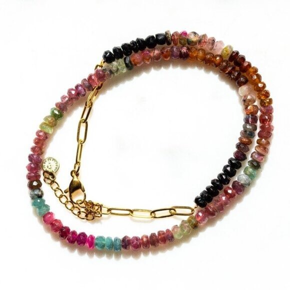 Gemstone Beaded necklace for FALL BEAUTIFUL Watermelon Tourmaline Necklace Gold - Picture 14 of 15
